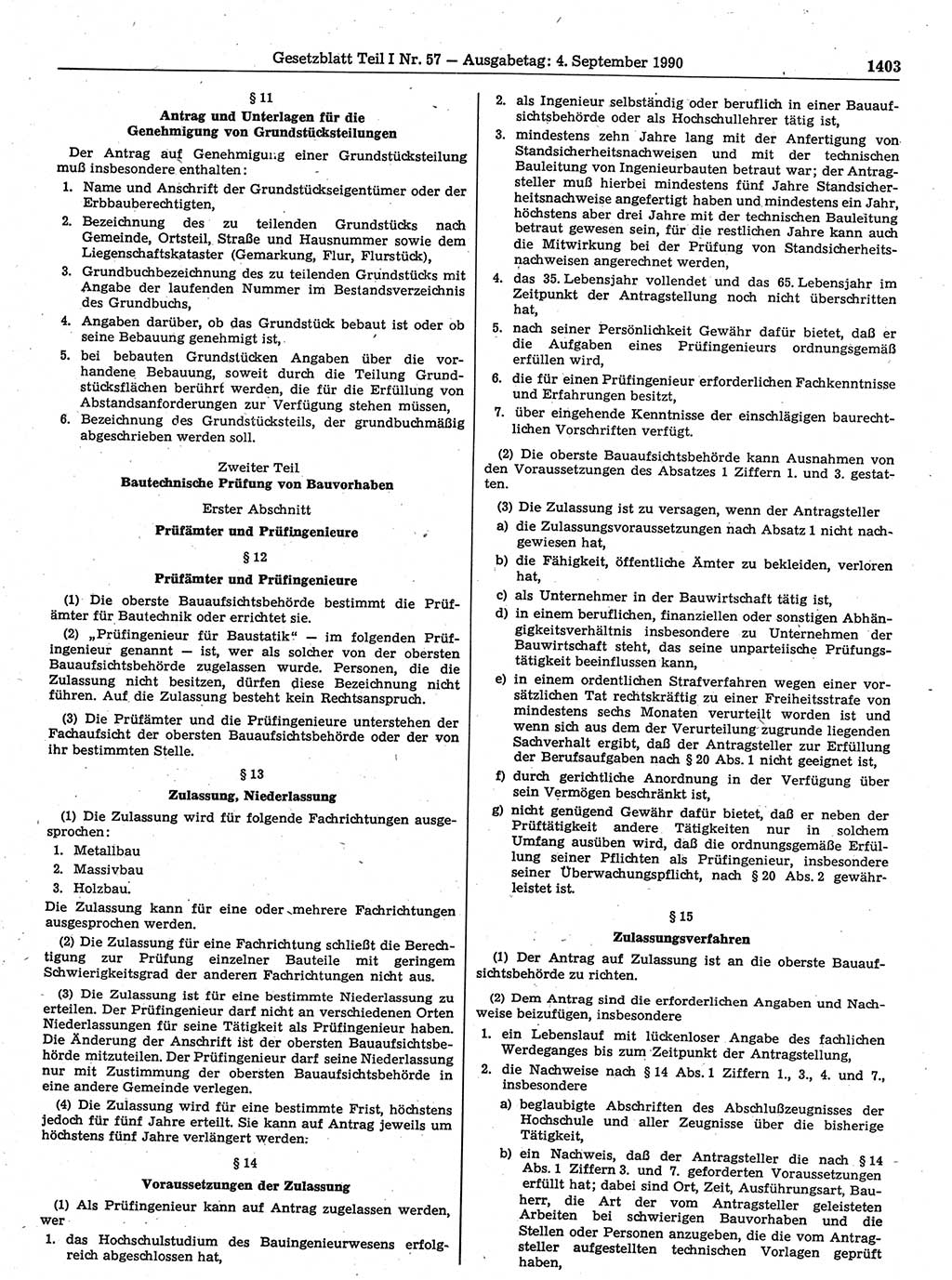 Gesetzblatt (GBl.) der Deutschen Demokratischen Republik (DDR) Teil Ⅰ 1990, Seite 1403 (GBl. DDR Ⅰ 1990, S. 1403)