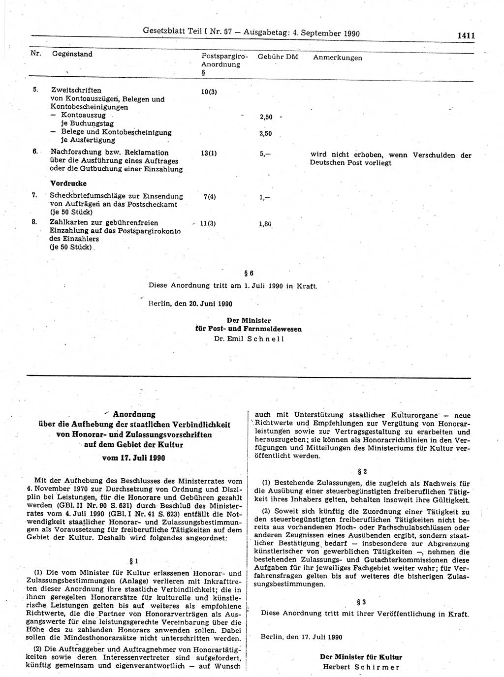 Gesetzblatt (GBl.) der Deutschen Demokratischen Republik (DDR) Teil Ⅰ 1990, Seite 1411 (GBl. DDR Ⅰ 1990, S. 1411)