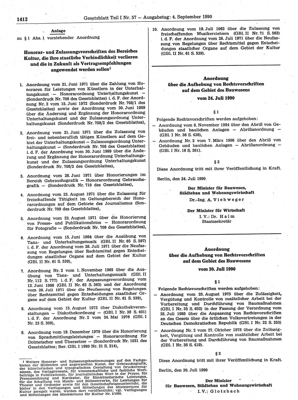 Gesetzblatt (GBl.) der Deutschen Demokratischen Republik (DDR) Teil Ⅰ 1990, Seite 1412 (GBl. DDR Ⅰ 1990, S. 1412)