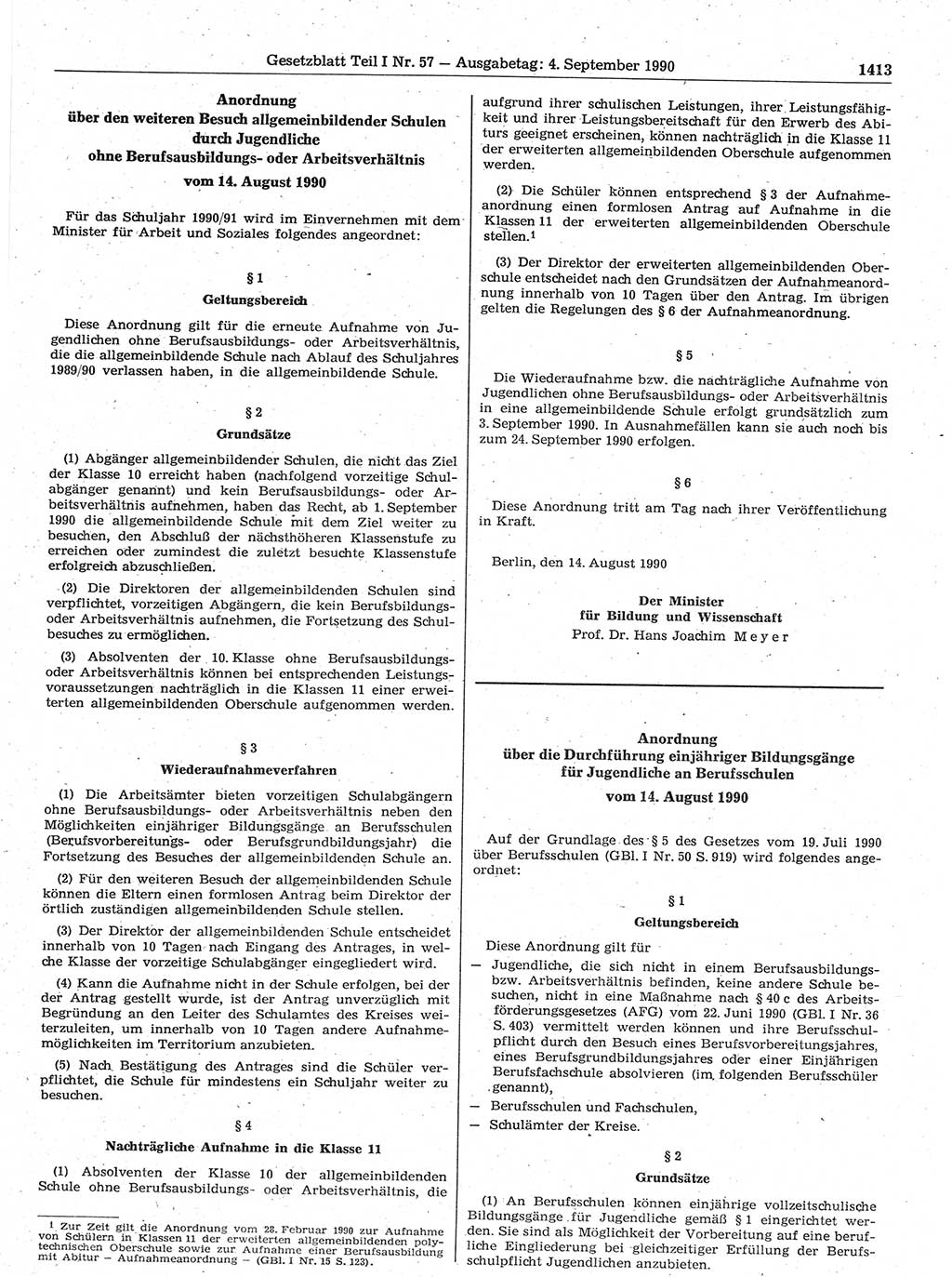 Gesetzblatt (GBl.) der Deutschen Demokratischen Republik (DDR) Teil Ⅰ 1990, Seite 1413 (GBl. DDR Ⅰ 1990, S. 1413)