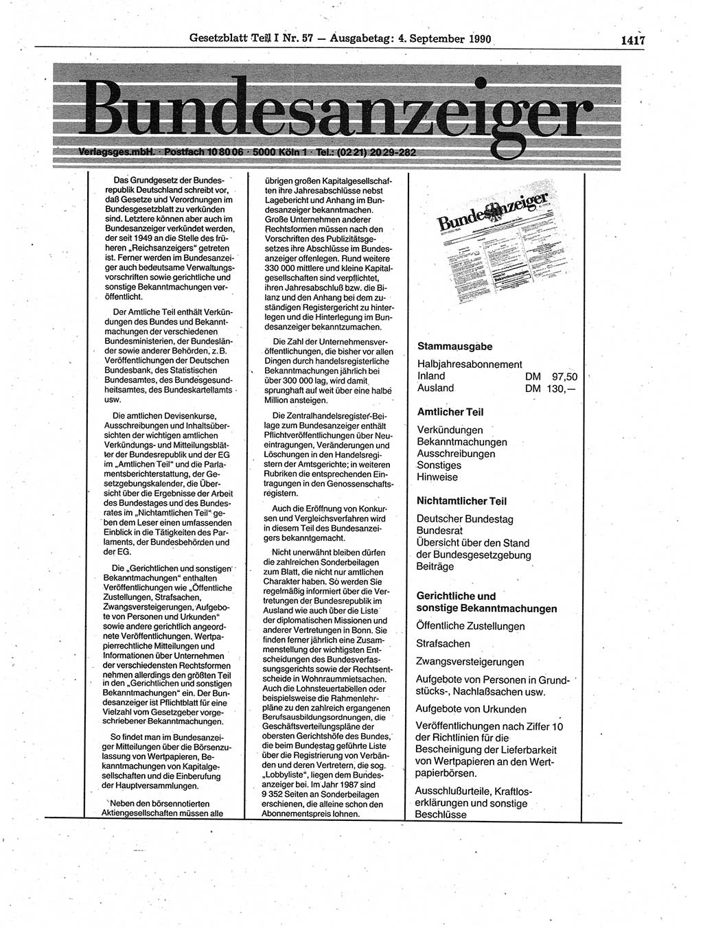 Gesetzblatt (GBl.) der Deutschen Demokratischen Republik (DDR) Teil Ⅰ 1990, Seite 1417 (GBl. DDR Ⅰ 1990, S. 1417)