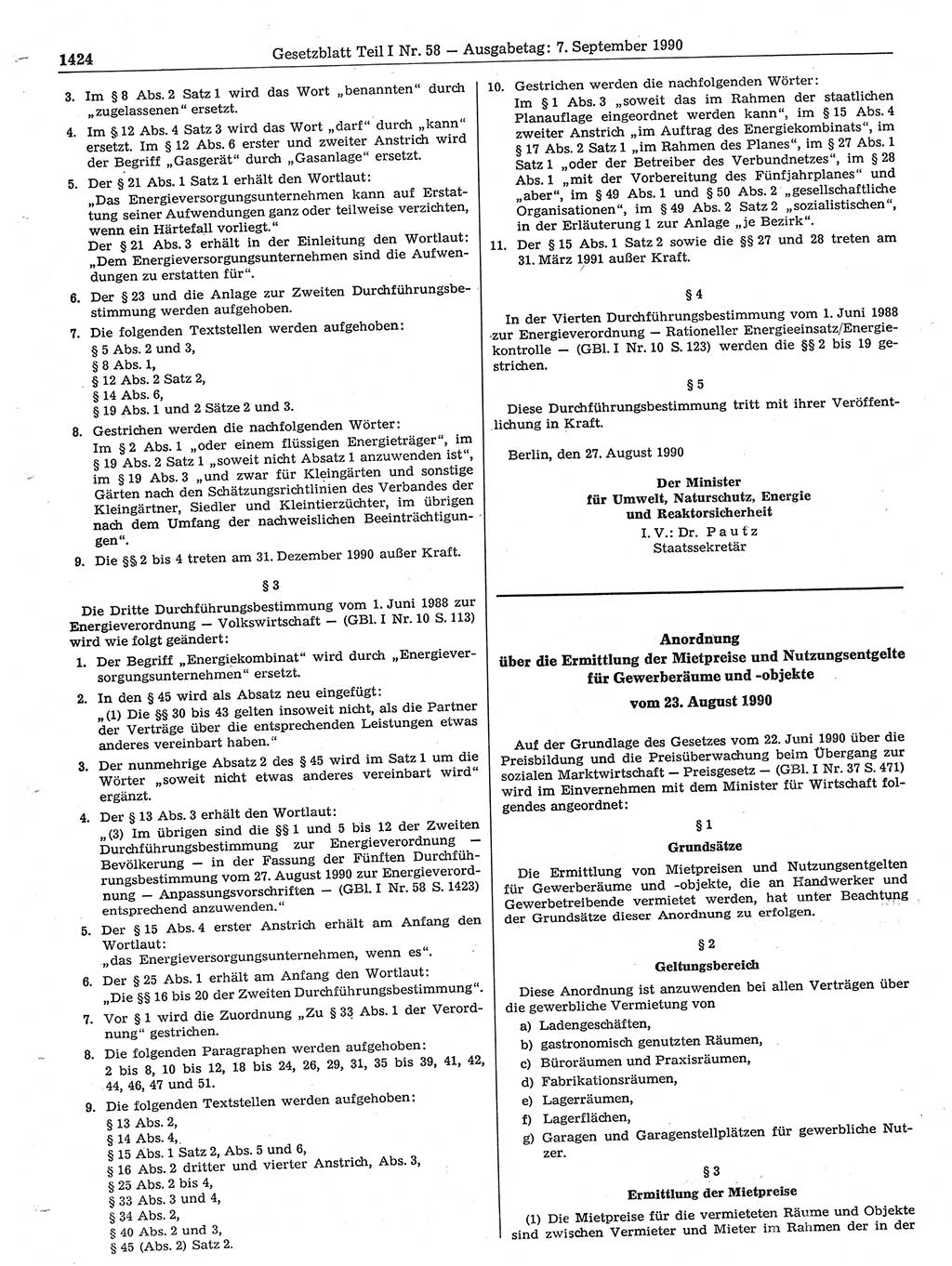 Gesetzblatt (GBl.) der Deutschen Demokratischen Republik (DDR) Teil Ⅰ 1990, Seite 1424 (GBl. DDR Ⅰ 1990, S. 1424)