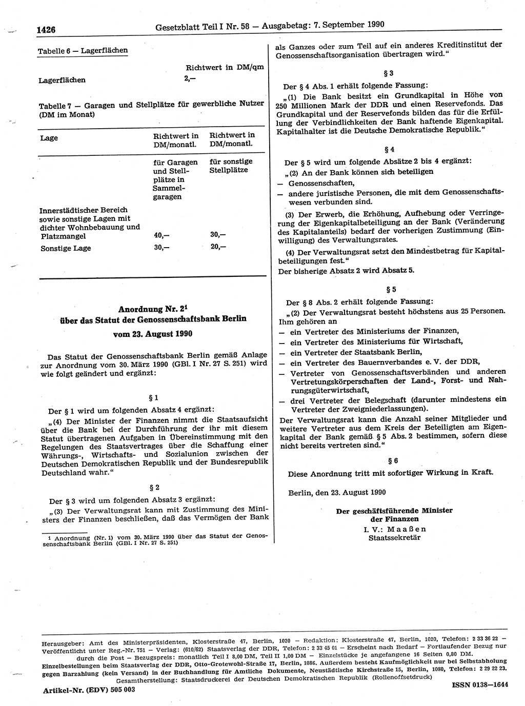 Gesetzblatt (GBl.) der Deutschen Demokratischen Republik (DDR) Teil Ⅰ 1990, Seite 1426 (GBl. DDR Ⅰ 1990, S. 1426)