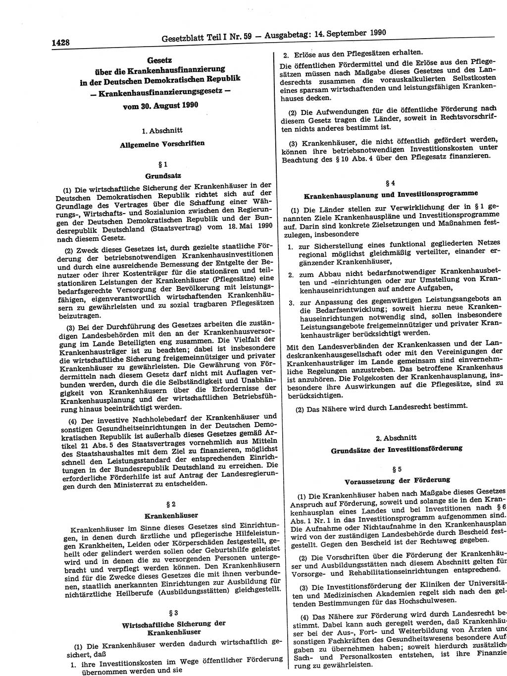Gesetzblatt (GBl.) der Deutschen Demokratischen Republik (DDR) Teil Ⅰ 1990, Seite 1428 (GBl. DDR Ⅰ 1990, S. 1428)
