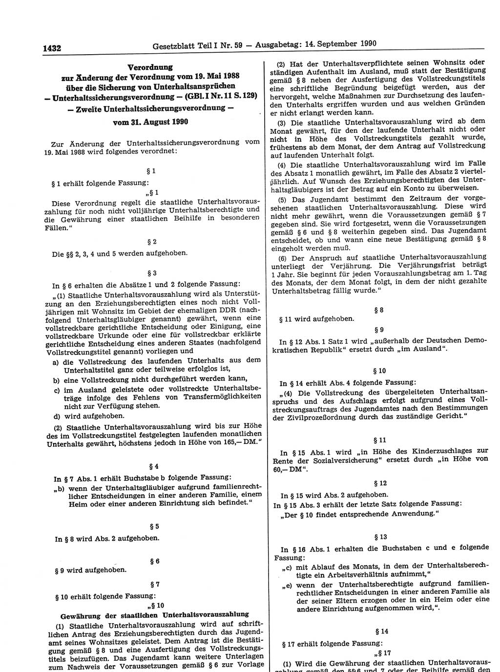 Gesetzblatt (GBl.) der Deutschen Demokratischen Republik (DDR) Teil Ⅰ 1990, Seite 1432 (GBl. DDR Ⅰ 1990, S. 1432)