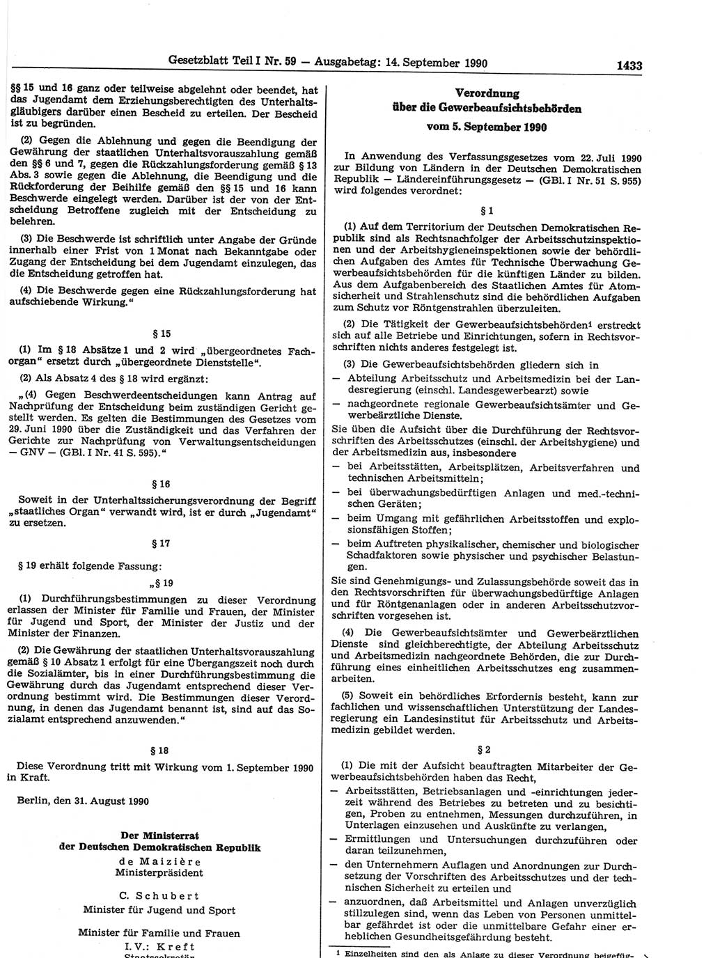 Gesetzblatt (GBl.) der Deutschen Demokratischen Republik (DDR) Teil Ⅰ 1990, Seite 1433 (GBl. DDR Ⅰ 1990, S. 1433)