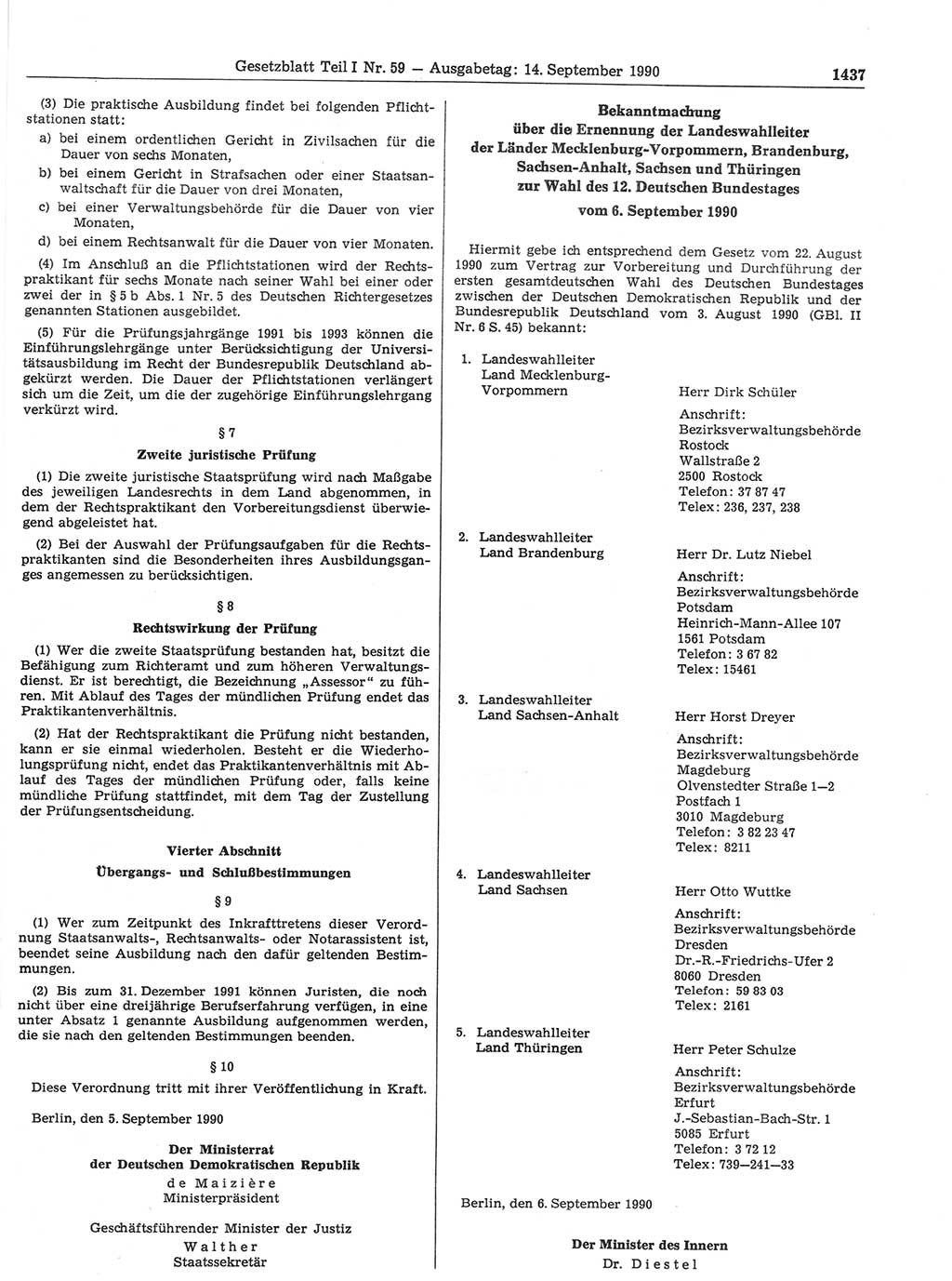 Gesetzblatt (GBl.) der Deutschen Demokratischen Republik (DDR) Teil Ⅰ 1990, Seite 1437 (GBl. DDR Ⅰ 1990, S. 1437)