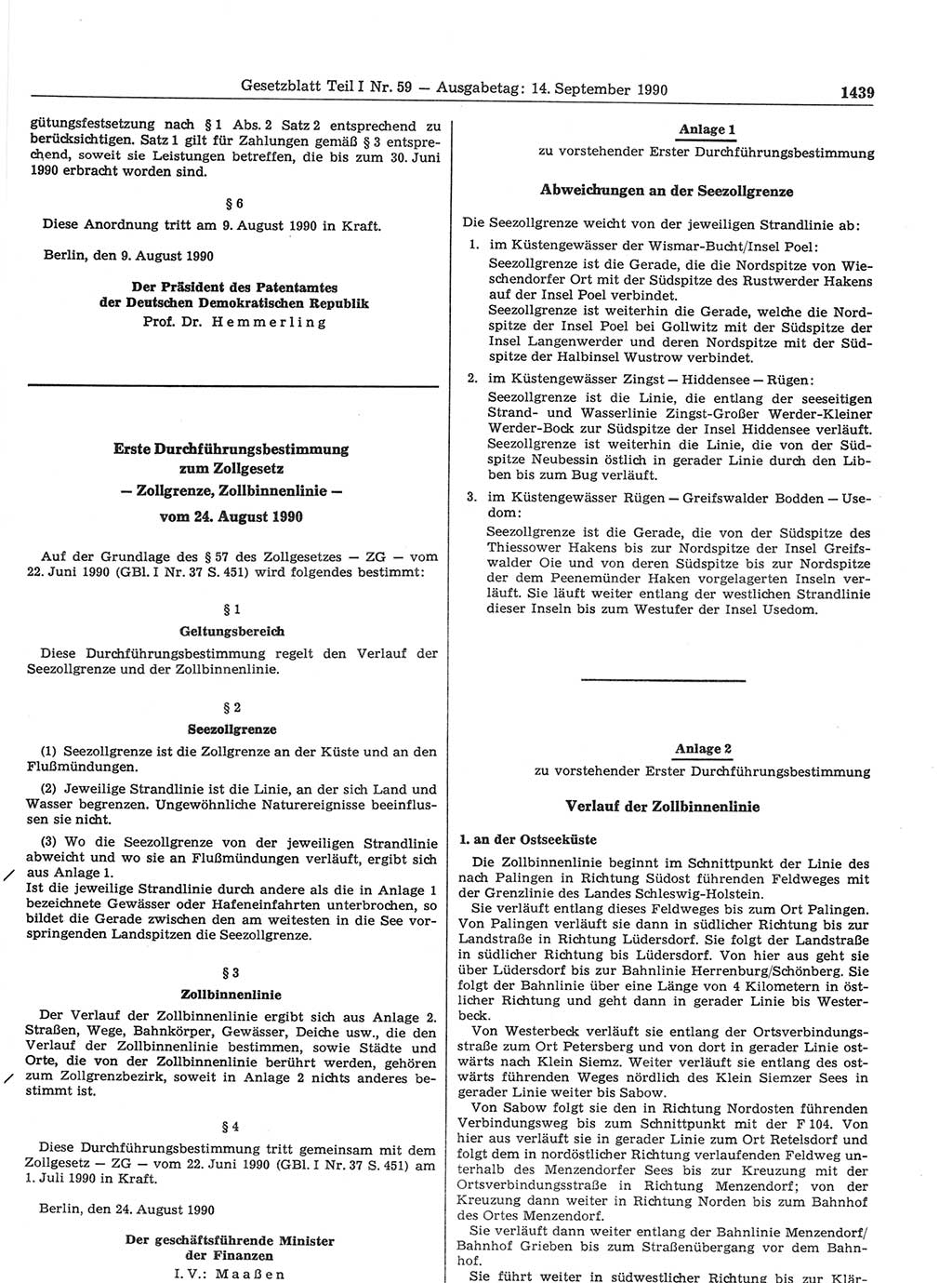 Gesetzblatt (GBl.) der Deutschen Demokratischen Republik (DDR) Teil Ⅰ 1990, Seite 1439 (GBl. DDR Ⅰ 1990, S. 1439)