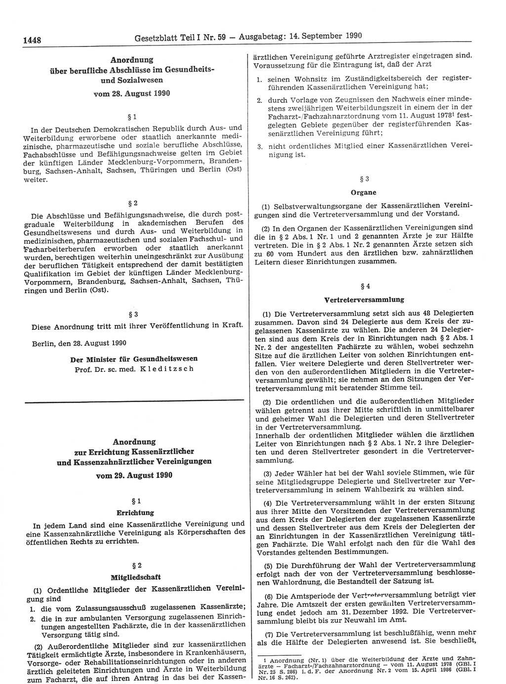 Gesetzblatt (GBl.) der Deutschen Demokratischen Republik (DDR) Teil Ⅰ 1990, Seite 1448 (GBl. DDR Ⅰ 1990, S. 1448)