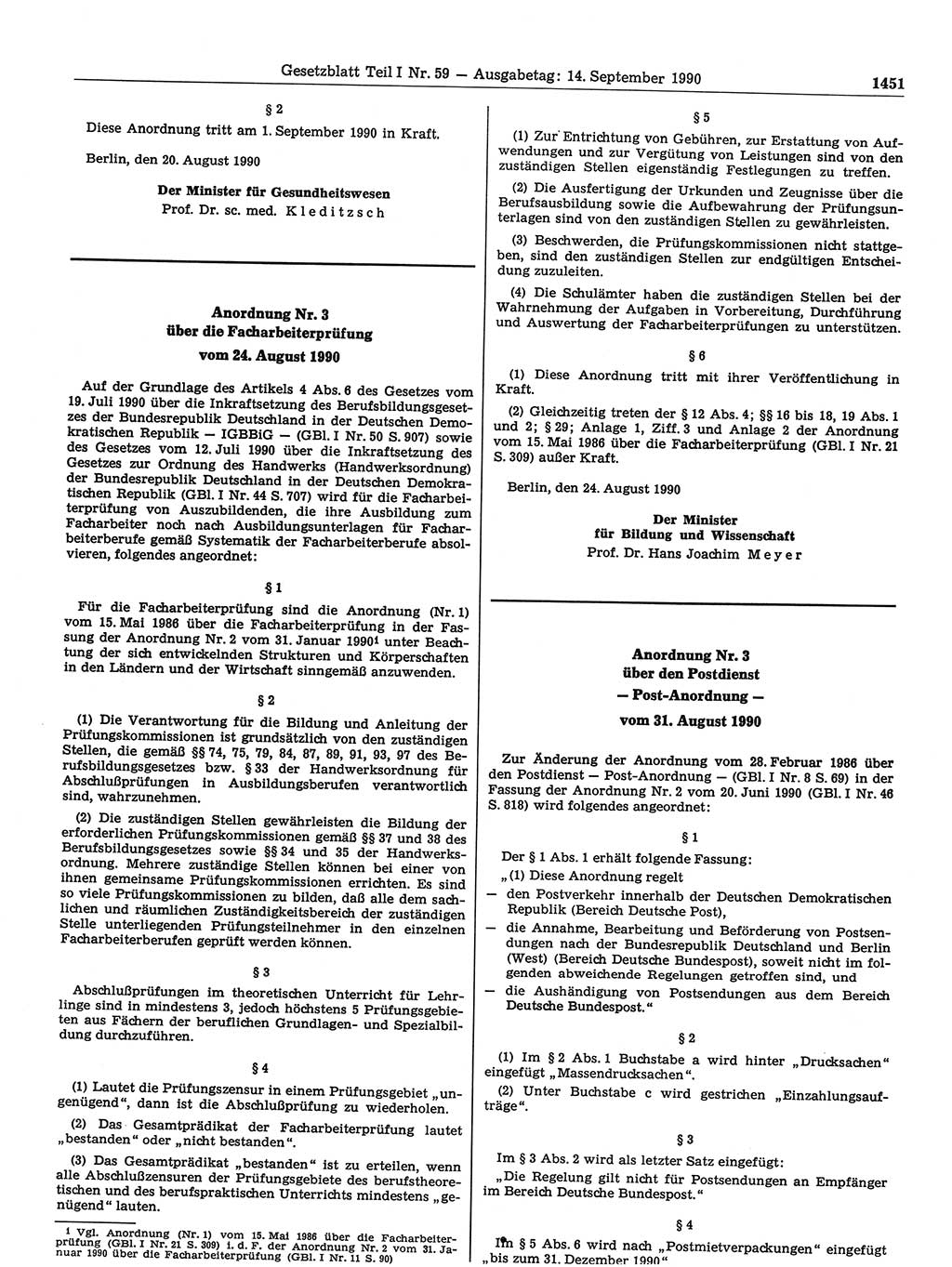 Gesetzblatt (GBl.) der Deutschen Demokratischen Republik (DDR) Teil Ⅰ 1990, Seite 1451 (GBl. DDR Ⅰ 1990, S. 1451)