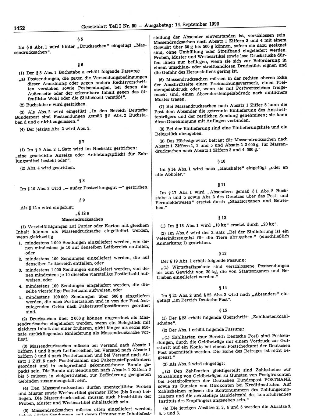 Gesetzblatt (GBl.) der Deutschen Demokratischen Republik (DDR) Teil Ⅰ 1990, Seite 1452 (GBl. DDR Ⅰ 1990, S. 1452)