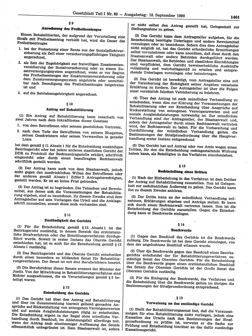 Gesetzblatt (GBl.) der Deutschen Demokratischen Republik (DDR) Teil Ⅰ 1990, Seite 1461 (GBl. DDR Ⅰ 1990, S. 1461)