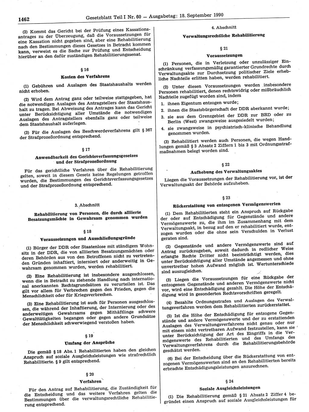Gesetzblatt (GBl.) der Deutschen Demokratischen Republik (DDR) Teil Ⅰ 1990, Seite 1462 (GBl. DDR Ⅰ 1990, S. 1462)