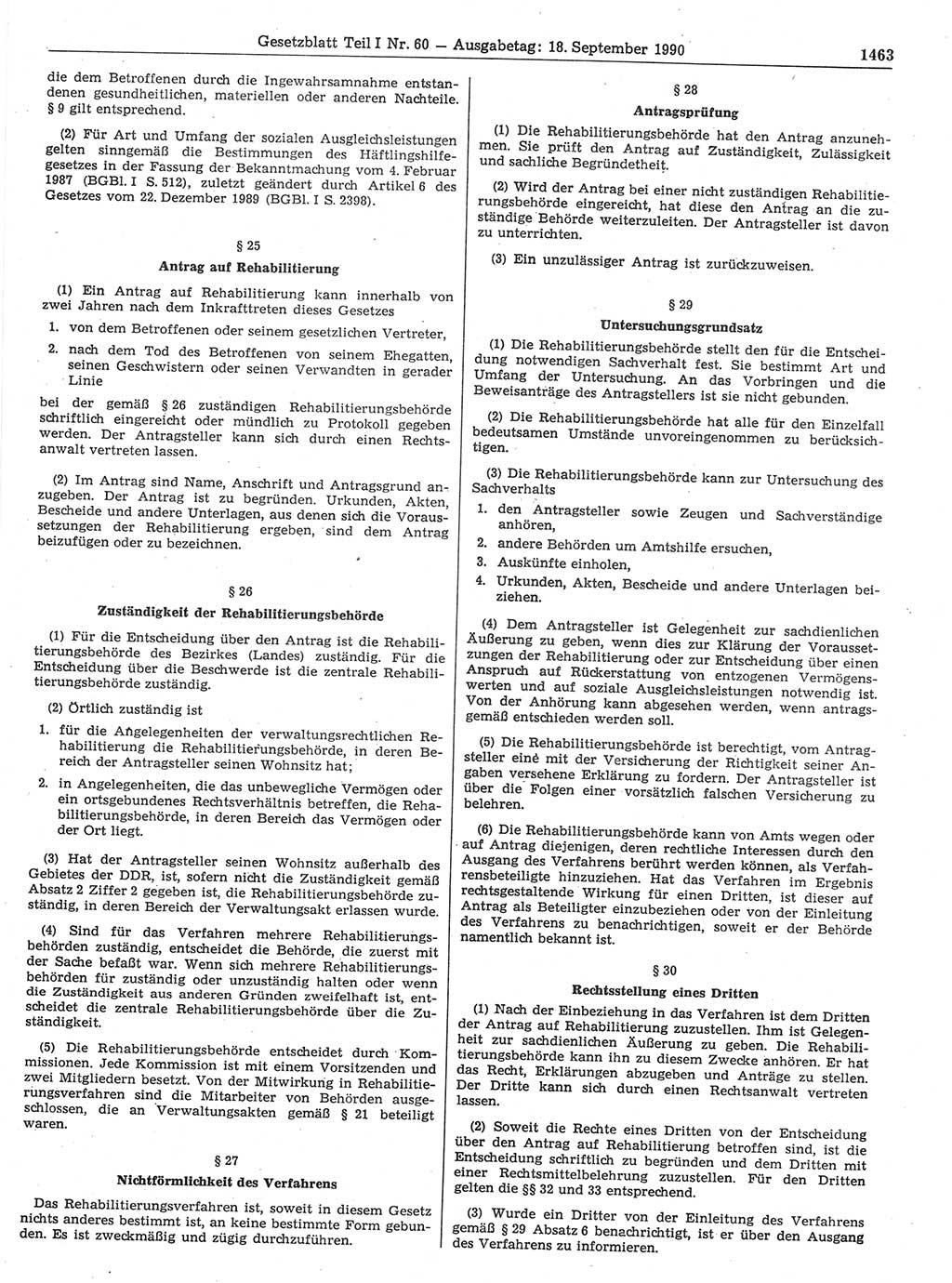 Gesetzblatt (GBl.) der Deutschen Demokratischen Republik (DDR) Teil Ⅰ 1990, Seite 1463 (GBl. DDR Ⅰ 1990, S. 1463)
