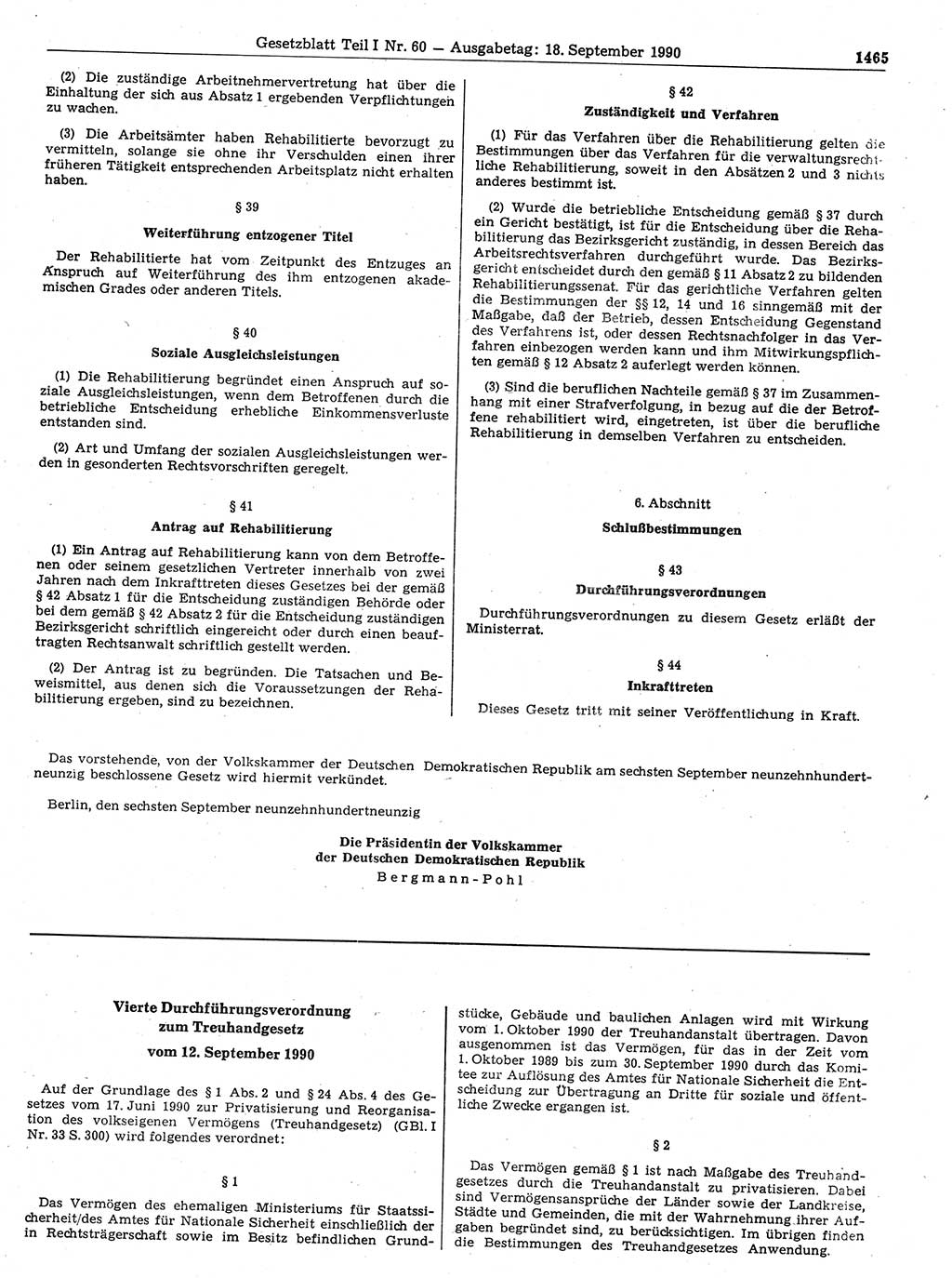 Gesetzblatt (GBl.) der Deutschen Demokratischen Republik (DDR) Teil Ⅰ 1990, Seite 1465 (GBl. DDR Ⅰ 1990, S. 1465)