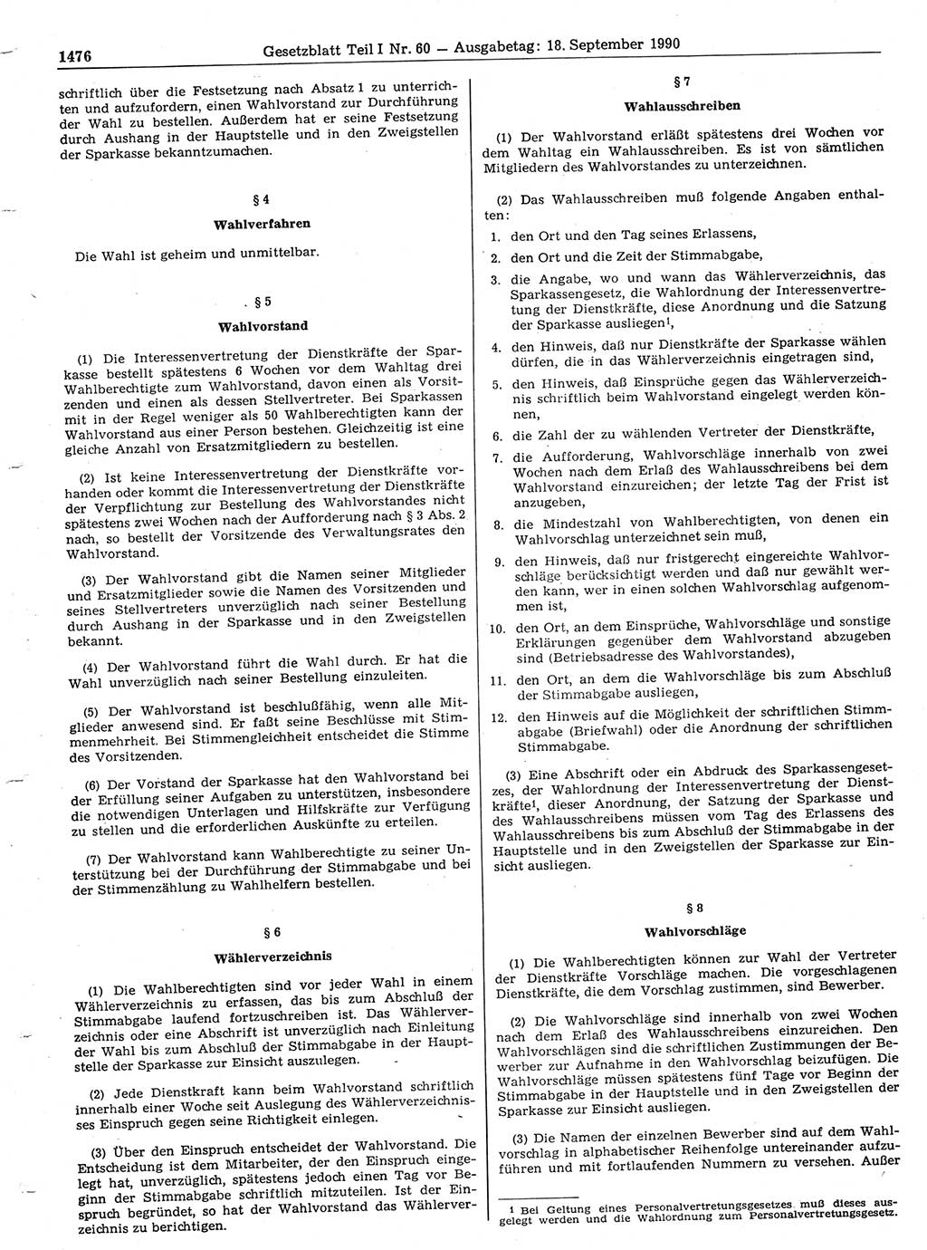 Gesetzblatt (GBl.) der Deutschen Demokratischen Republik (DDR) Teil Ⅰ 1990, Seite 1476 (GBl. DDR Ⅰ 1990, S. 1476)
