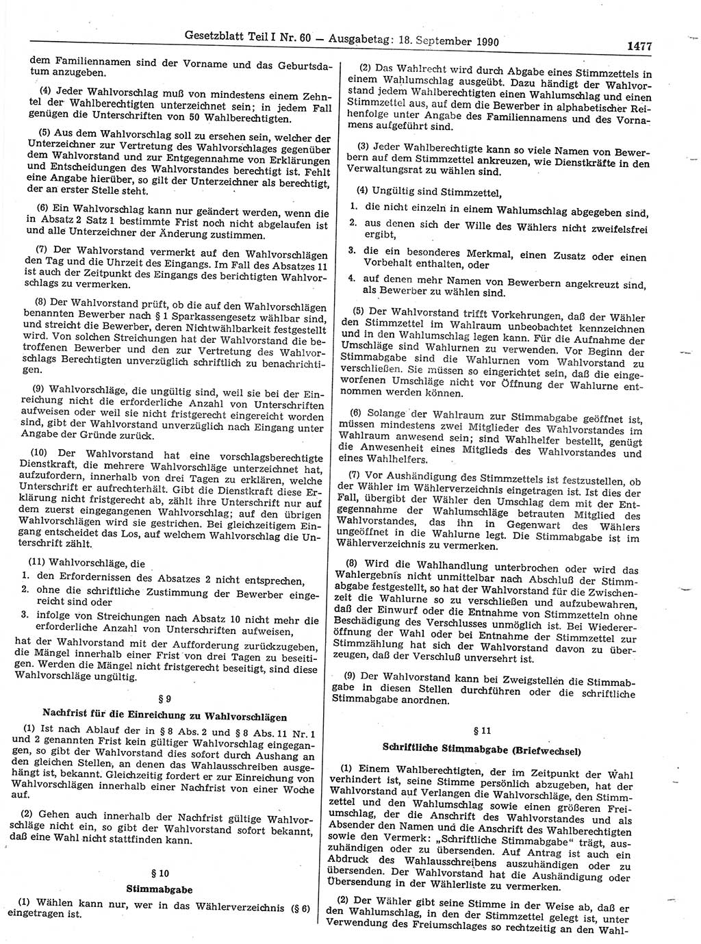 Gesetzblatt (GBl.) der Deutschen Demokratischen Republik (DDR) Teil Ⅰ 1990, Seite 1477 (GBl. DDR Ⅰ 1990, S. 1477)