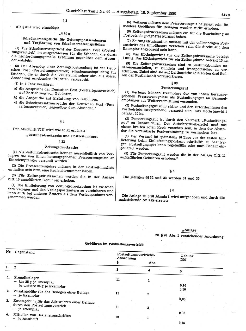 Gesetzblatt (GBl.) der Deutschen Demokratischen Republik (DDR) Teil Ⅰ 1990, Seite 1479 (GBl. DDR Ⅰ 1990, S. 1479)