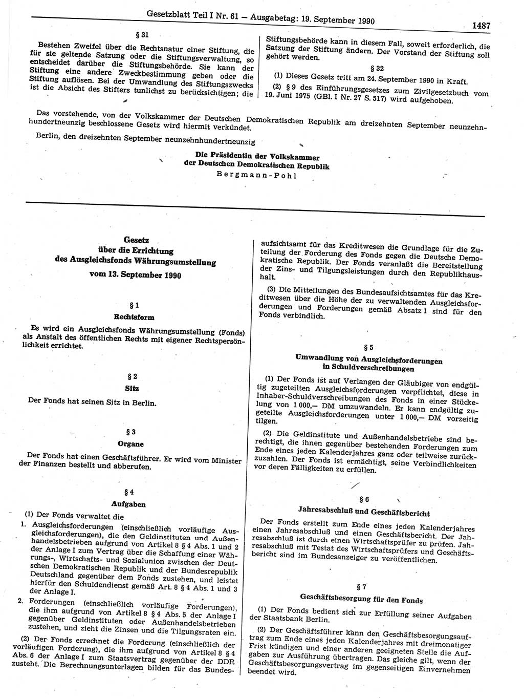 Gesetzblatt (GBl.) der Deutschen Demokratischen Republik (DDR) Teil Ⅰ 1990, Seite 1487 (GBl. DDR Ⅰ 1990, S. 1487)