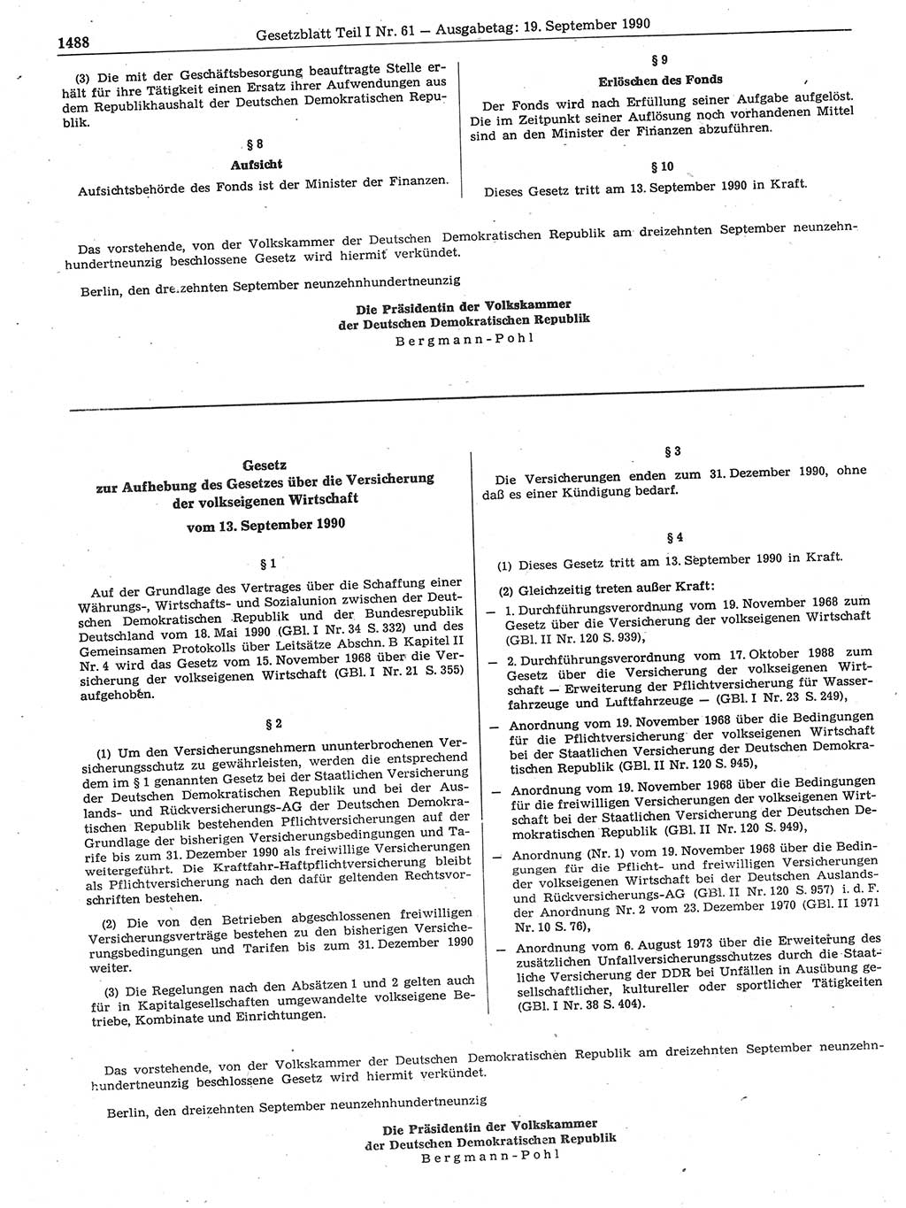 Gesetzblatt (GBl.) der Deutschen Demokratischen Republik (DDR) Teil Ⅰ 1990, Seite 1488 (GBl. DDR Ⅰ 1990, S. 1488)