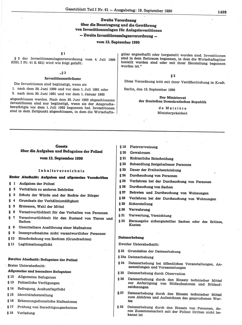 Gesetzblatt (GBl.) der Deutschen Demokratischen Republik (DDR) Teil Ⅰ 1990, Seite 1489 (GBl. DDR Ⅰ 1990, S. 1489)