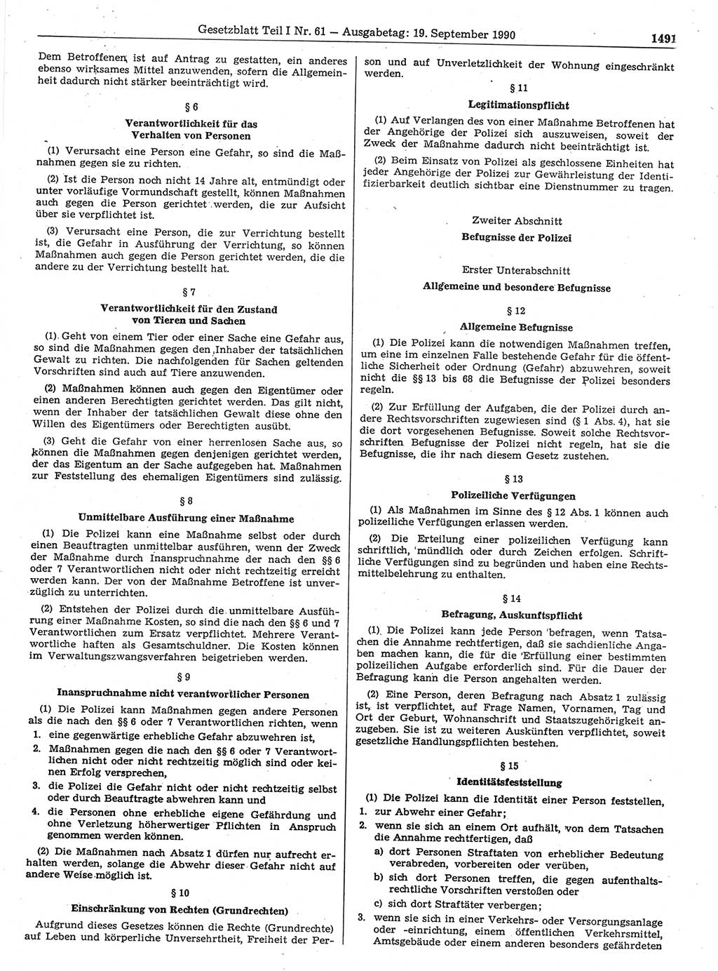 Gesetzblatt (GBl.) der Deutschen Demokratischen Republik (DDR) Teil Ⅰ 1990, Seite 1491 (GBl. DDR Ⅰ 1990, S. 1491)