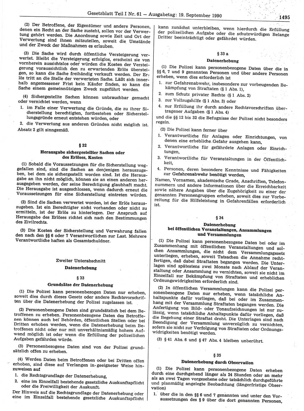 Gesetzblatt (GBl.) der Deutschen Demokratischen Republik (DDR) Teil Ⅰ 1990, Seite 1495 (GBl. DDR Ⅰ 1990, S. 1495)