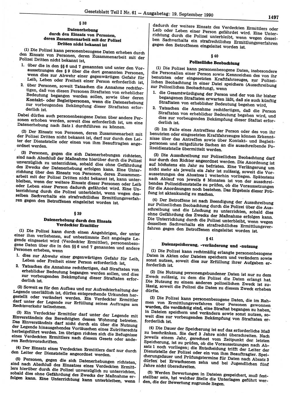 Gesetzblatt (GBl.) der Deutschen Demokratischen Republik (DDR) Teil Ⅰ 1990, Seite 1497 (GBl. DDR Ⅰ 1990, S. 1497)