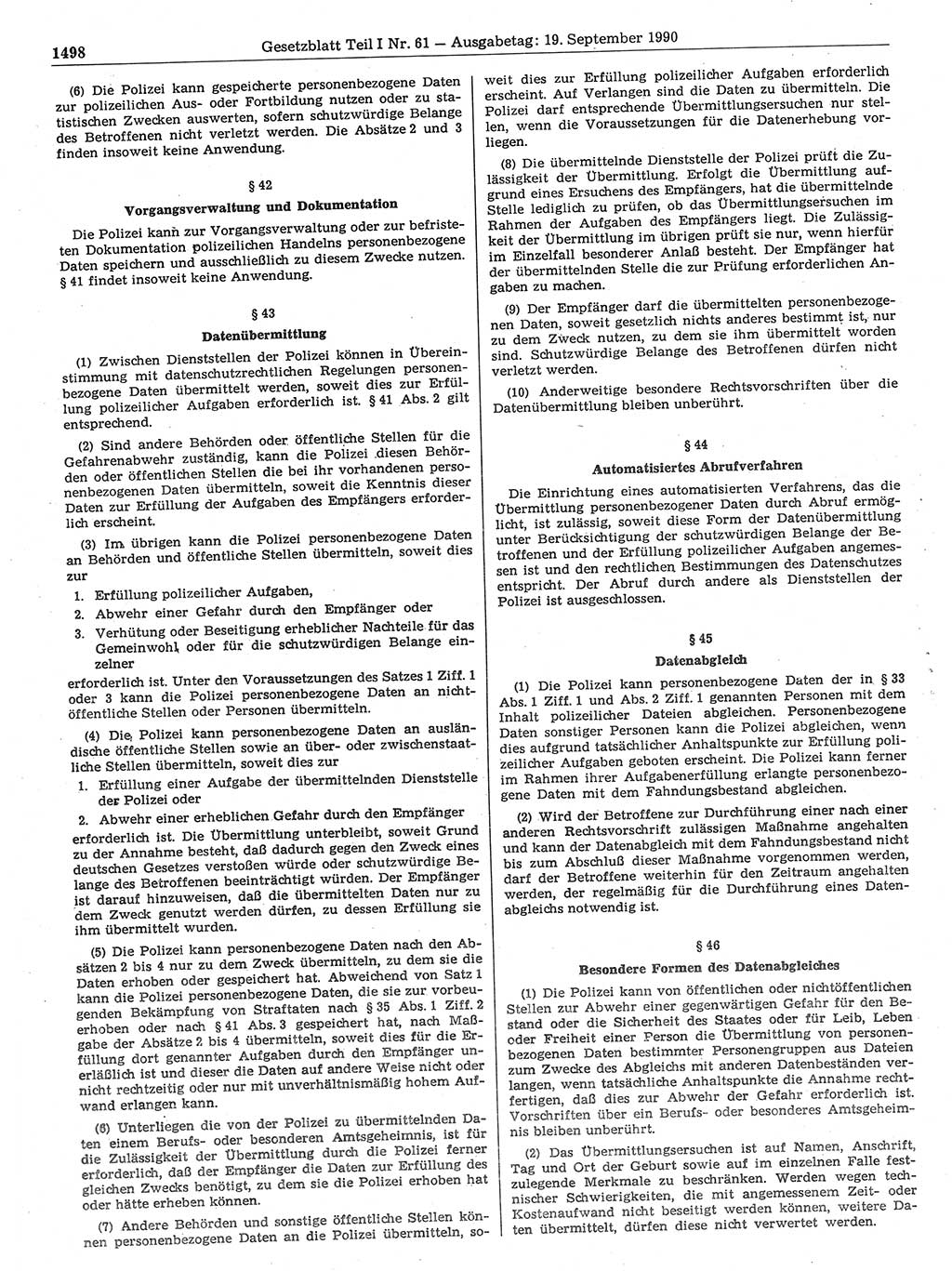 Gesetzblatt (GBl.) der Deutschen Demokratischen Republik (DDR) Teil Ⅰ 1990, Seite 1498 (GBl. DDR Ⅰ 1990, S. 1498)