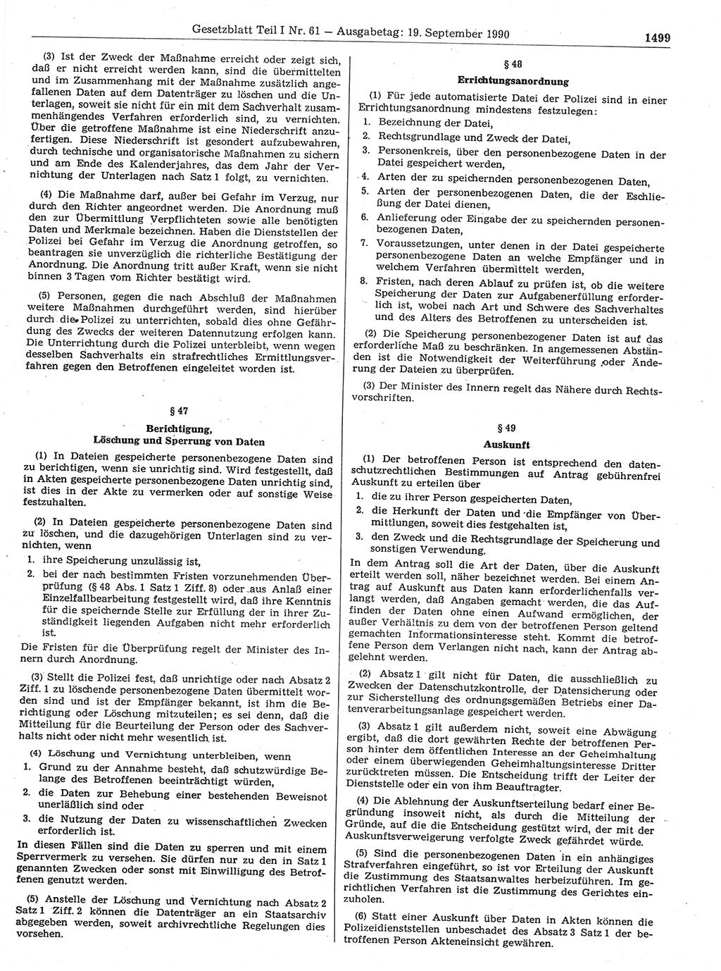 Gesetzblatt (GBl.) der Deutschen Demokratischen Republik (DDR) Teil Ⅰ 1990, Seite 1499 (GBl. DDR Ⅰ 1990, S. 1499)