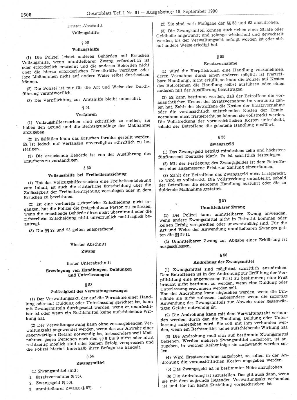 Gesetzblatt (GBl.) der Deutschen Demokratischen Republik (DDR) Teil Ⅰ 1990, Seite 1500 (GBl. DDR Ⅰ 1990, S. 1500)