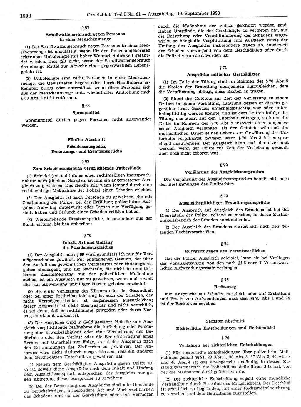 Gesetzblatt (GBl.) der Deutschen Demokratischen Republik (DDR) Teil Ⅰ 1990, Seite 1502 (GBl. DDR Ⅰ 1990, S. 1502)