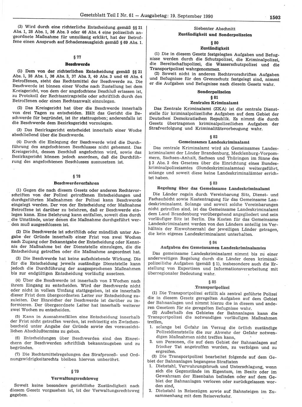 Gesetzblatt (GBl.) der Deutschen Demokratischen Republik (DDR) Teil Ⅰ 1990, Seite 1503 (GBl. DDR Ⅰ 1990, S. 1503)