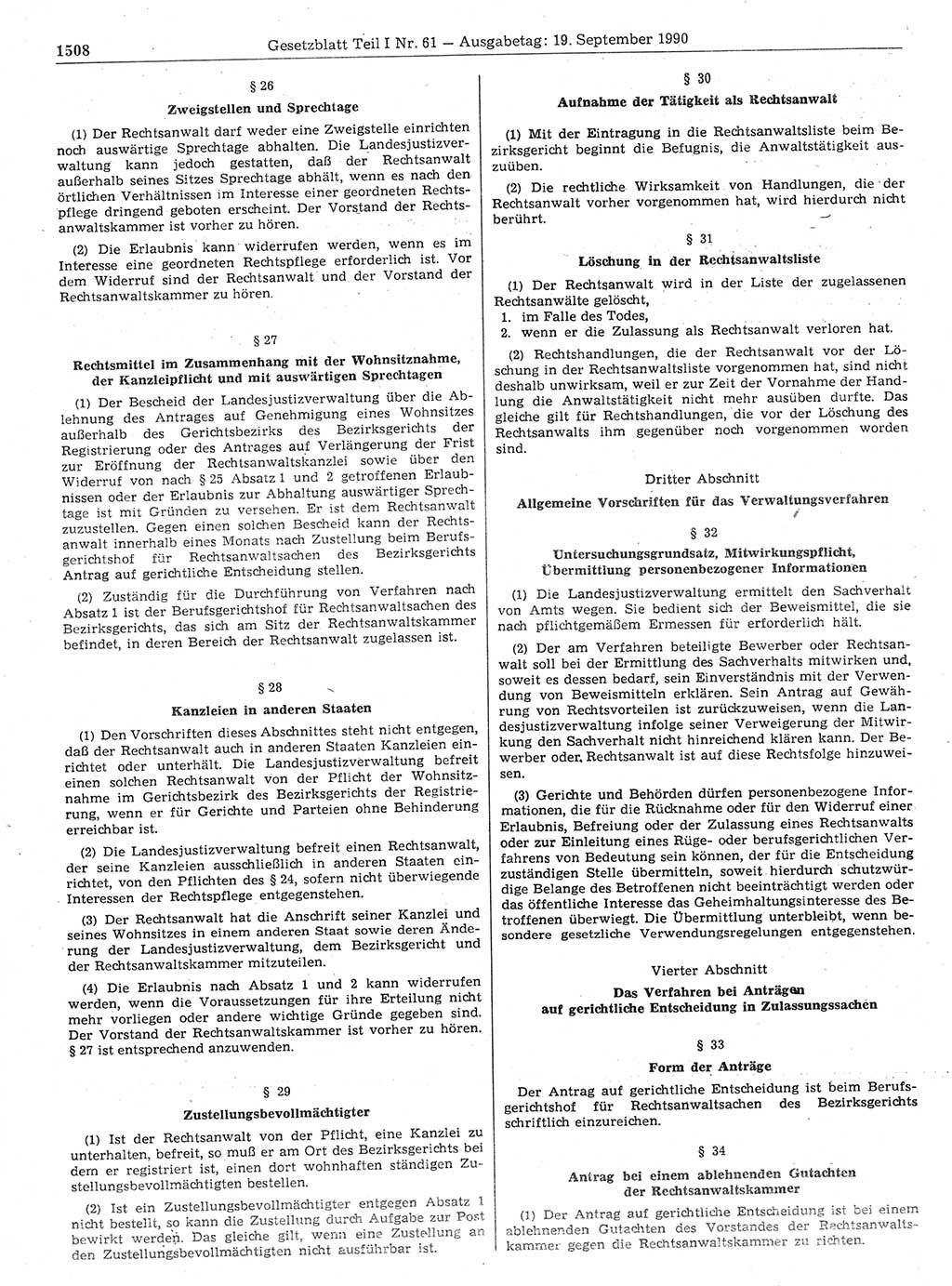 Gesetzblatt (GBl.) der Deutschen Demokratischen Republik (DDR) Teil Ⅰ 1990, Seite 1508 (GBl. DDR Ⅰ 1990, S. 1508)
