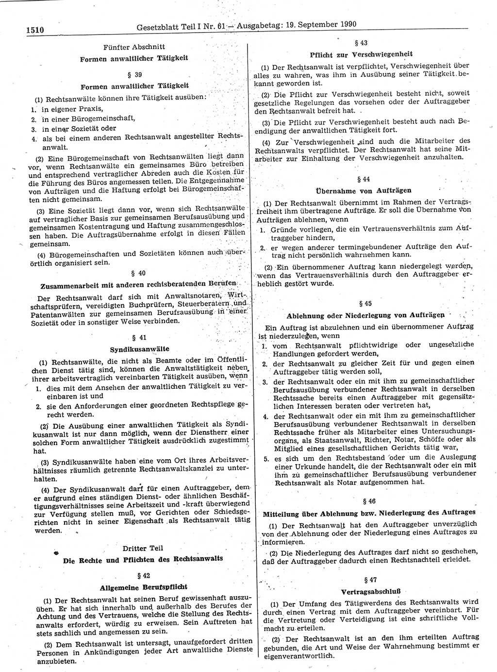 Gesetzblatt (GBl.) der Deutschen Demokratischen Republik (DDR) Teil Ⅰ 1990, Seite 1510 (GBl. DDR Ⅰ 1990, S. 1510)