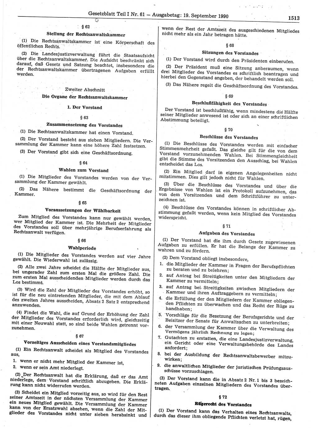 Gesetzblatt (GBl.) der Deutschen Demokratischen Republik (DDR) Teil Ⅰ 1990, Seite 1513 (GBl. DDR Ⅰ 1990, S. 1513)