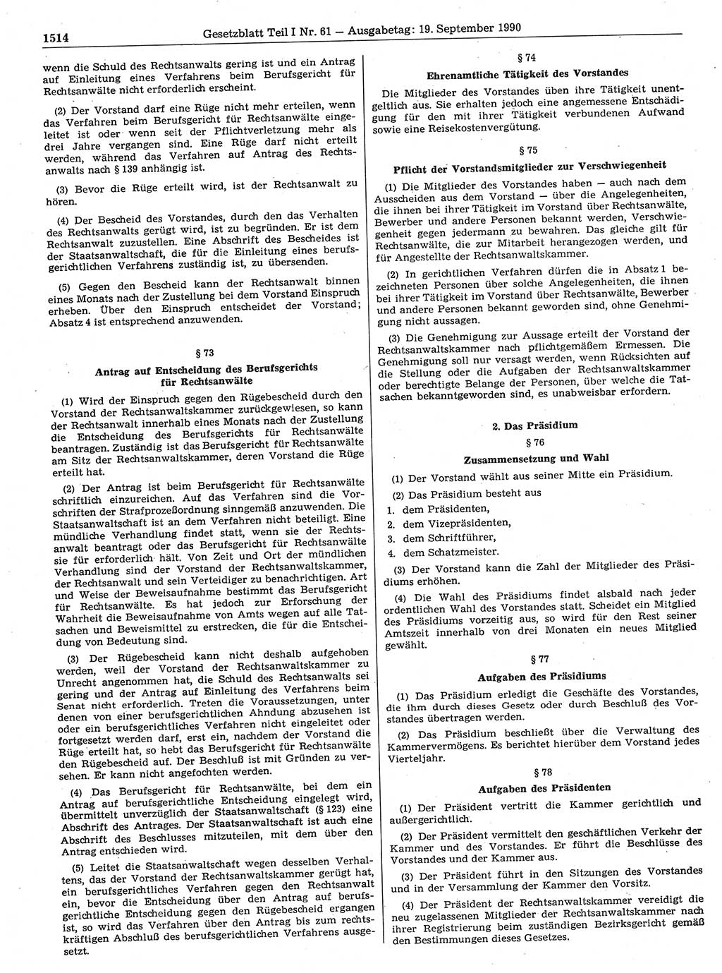 Gesetzblatt (GBl.) der Deutschen Demokratischen Republik (DDR) Teil Ⅰ 1990, Seite 1514 (GBl. DDR Ⅰ 1990, S. 1514)