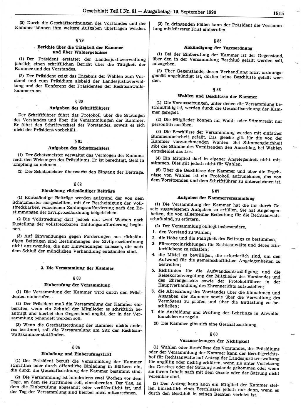 Gesetzblatt (GBl.) der Deutschen Demokratischen Republik (DDR) Teil Ⅰ 1990, Seite 1515 (GBl. DDR Ⅰ 1990, S. 1515)