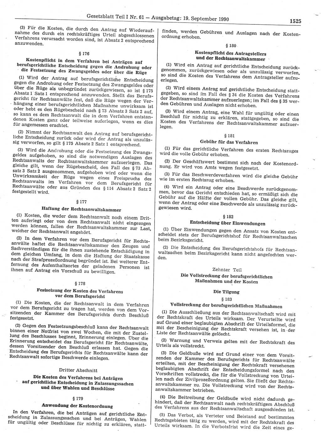 Gesetzblatt (GBl.) der Deutschen Demokratischen Republik (DDR) Teil Ⅰ 1990, Seite 1525 (GBl. DDR Ⅰ 1990, S. 1525)