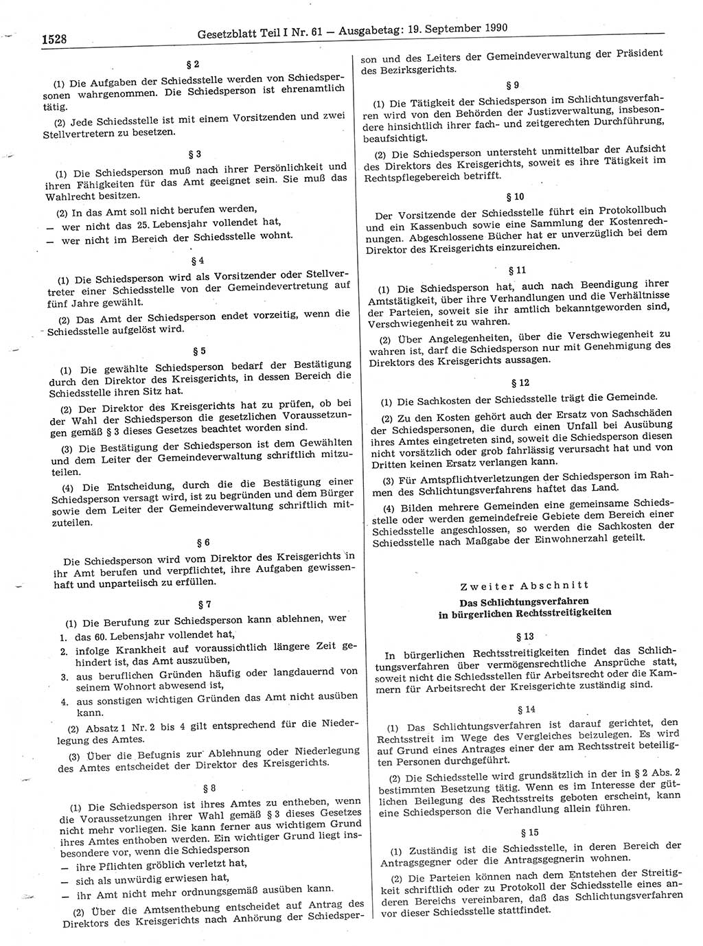 Gesetzblatt (GBl.) der Deutschen Demokratischen Republik (DDR) Teil Ⅰ 1990, Seite 1528 (GBl. DDR Ⅰ 1990, S. 1528)