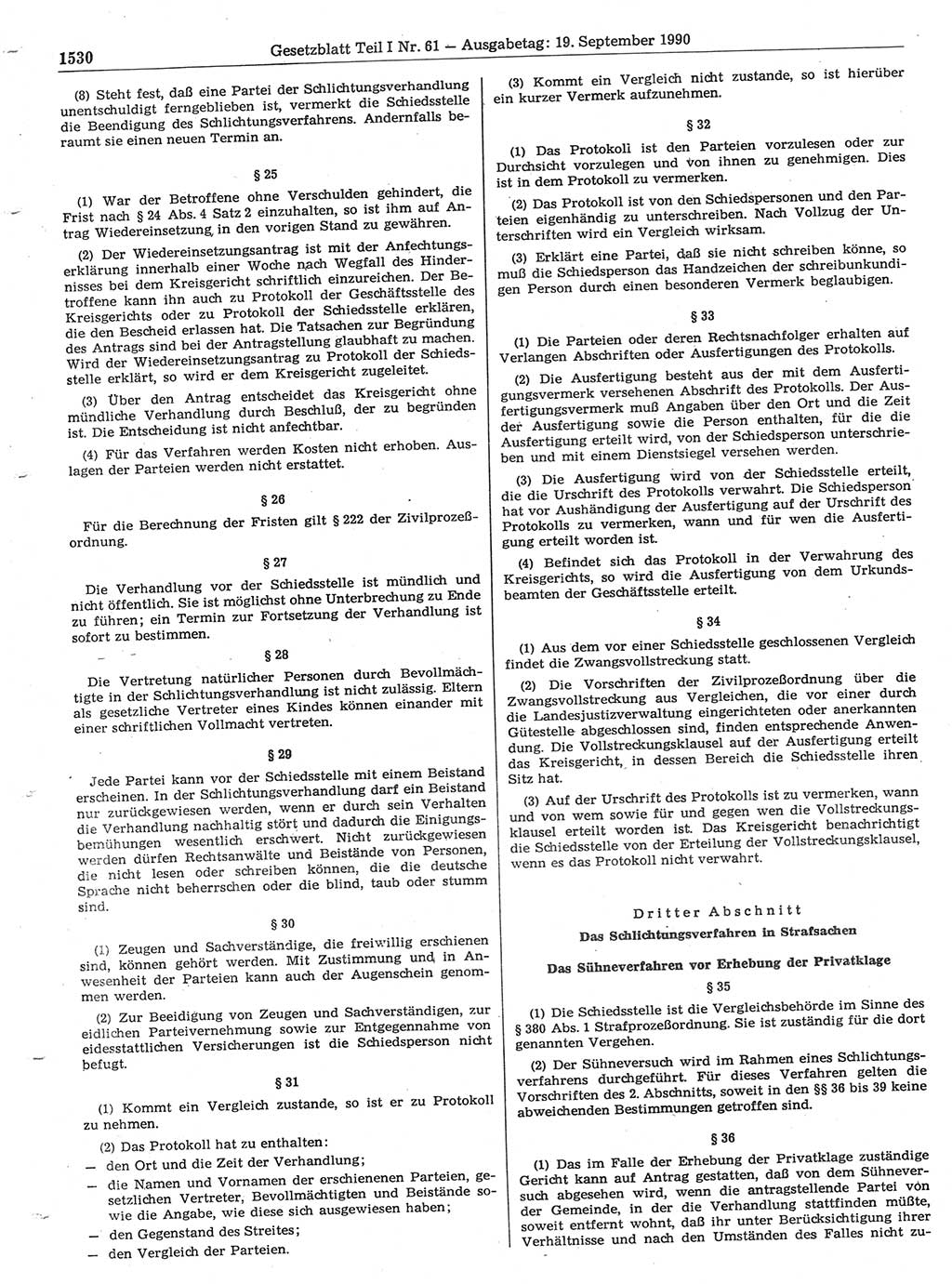 Gesetzblatt (GBl.) der Deutschen Demokratischen Republik (DDR) Teil Ⅰ 1990, Seite 1530 (GBl. DDR Ⅰ 1990, S. 1530)
