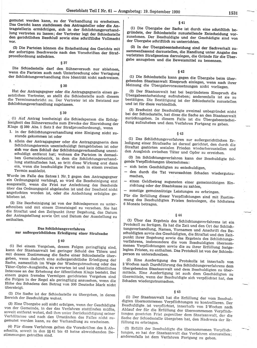 Gesetzblatt (GBl.) der Deutschen Demokratischen Republik (DDR) Teil Ⅰ 1990, Seite 1531 (GBl. DDR Ⅰ 1990, S. 1531)