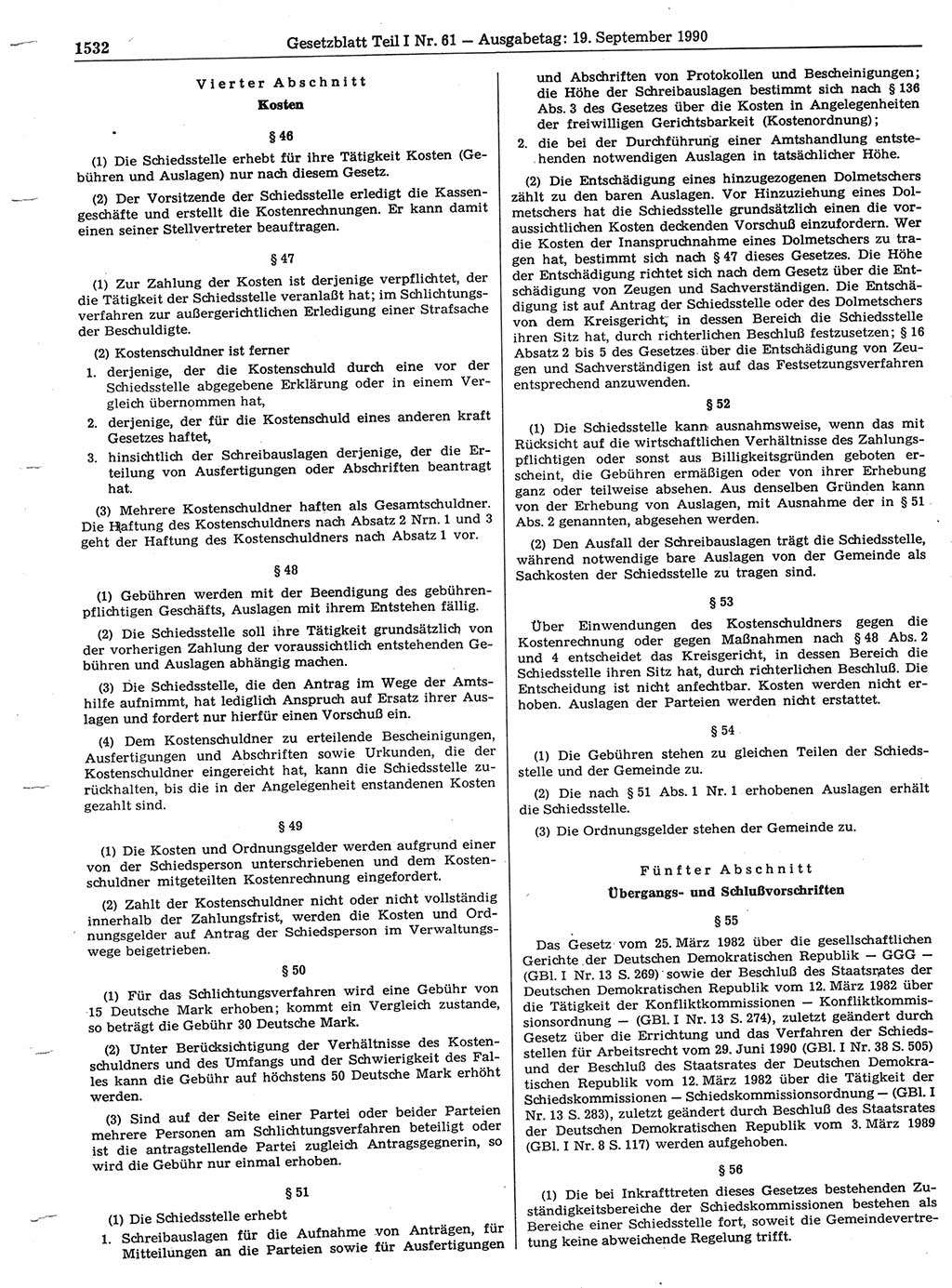 Gesetzblatt (GBl.) der Deutschen Demokratischen Republik (DDR) Teil Ⅰ 1990, Seite 1532 (GBl. DDR Ⅰ 1990, S. 1532)