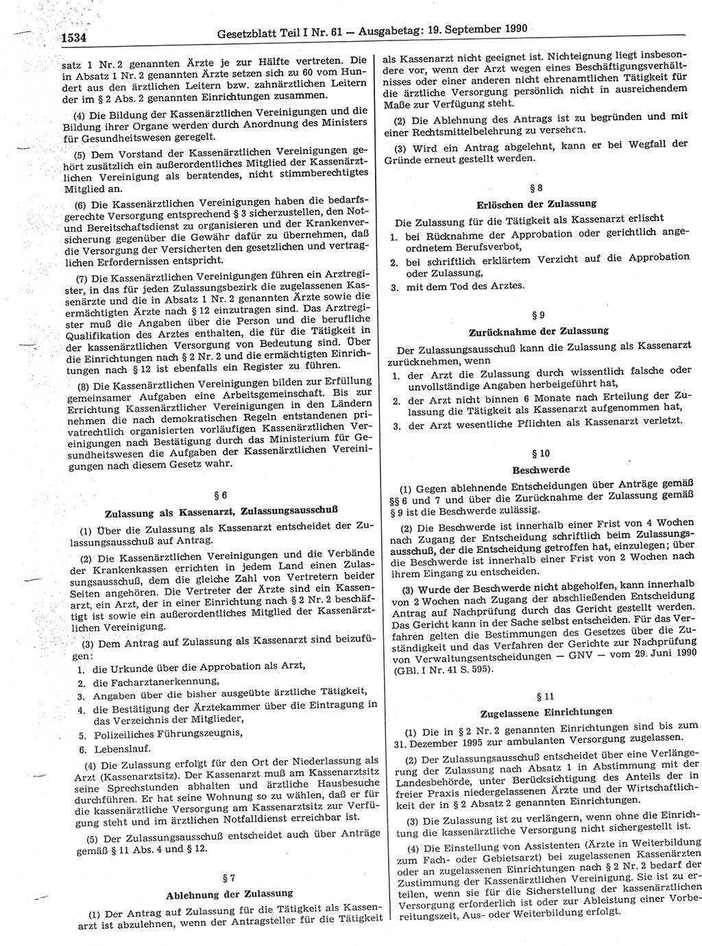 Gesetzblatt (GBl.) der Deutschen Demokratischen Republik (DDR) Teil Ⅰ 1990, Seite 1534 (GBl. DDR Ⅰ 1990, S. 1534)