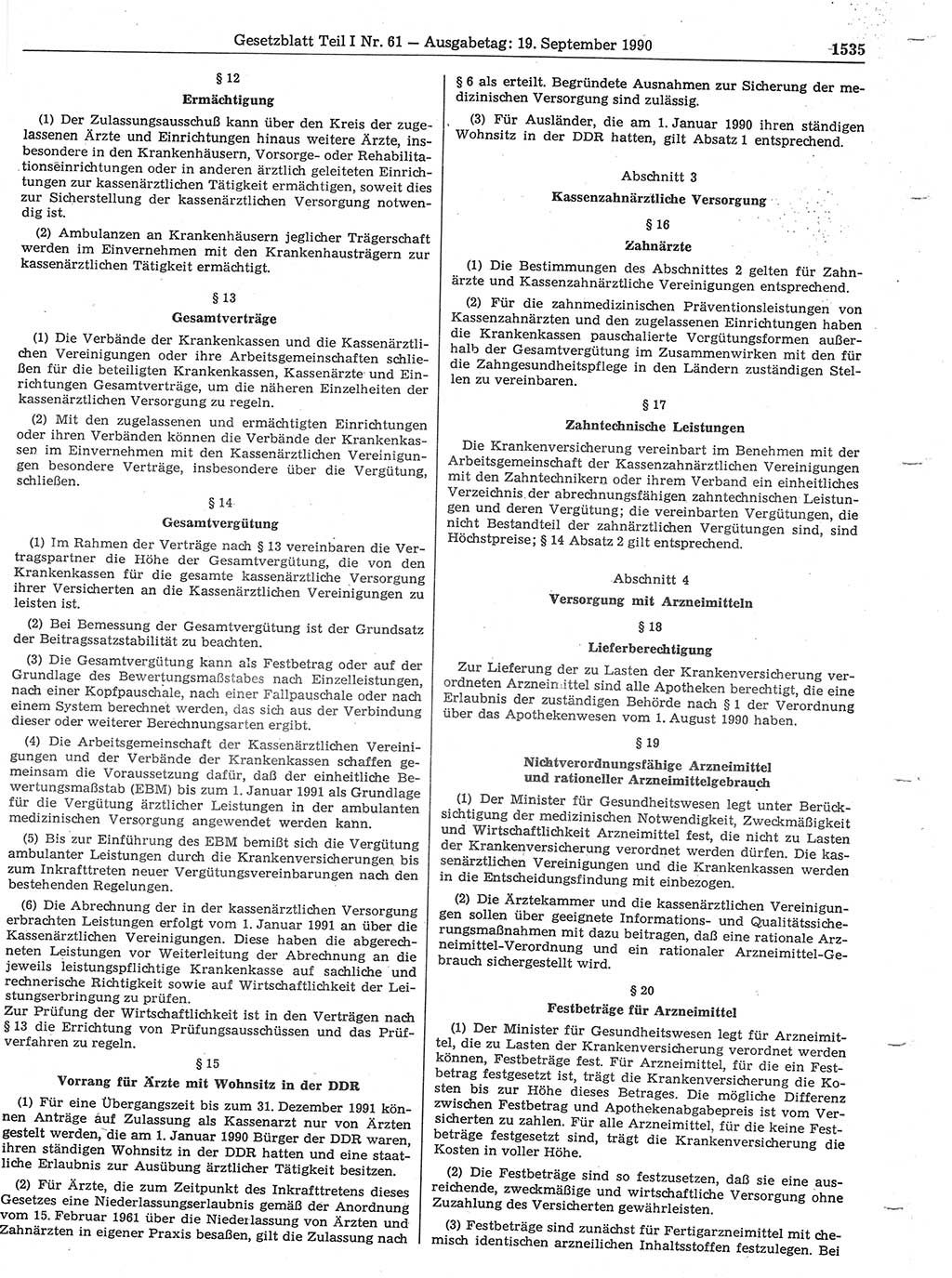 Gesetzblatt (GBl.) der Deutschen Demokratischen Republik (DDR) Teil Ⅰ 1990, Seite 1535 (GBl. DDR Ⅰ 1990, S. 1535)