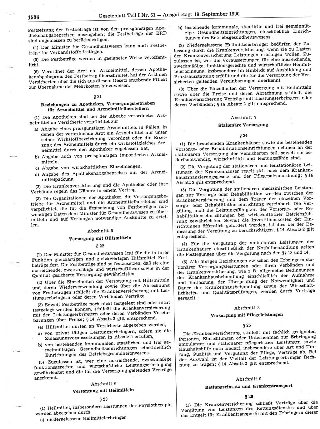 Gesetzblatt (GBl.) der Deutschen Demokratischen Republik (DDR) Teil Ⅰ 1990, Seite 1536 (GBl. DDR Ⅰ 1990, S. 1536)