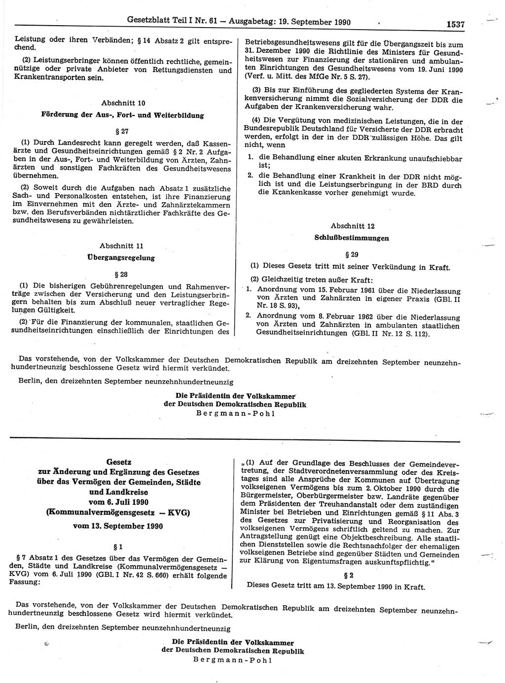 Gesetzblatt (GBl.) der Deutschen Demokratischen Republik (DDR) Teil Ⅰ 1990, Seite 1537 (GBl. DDR Ⅰ 1990, S. 1537)
