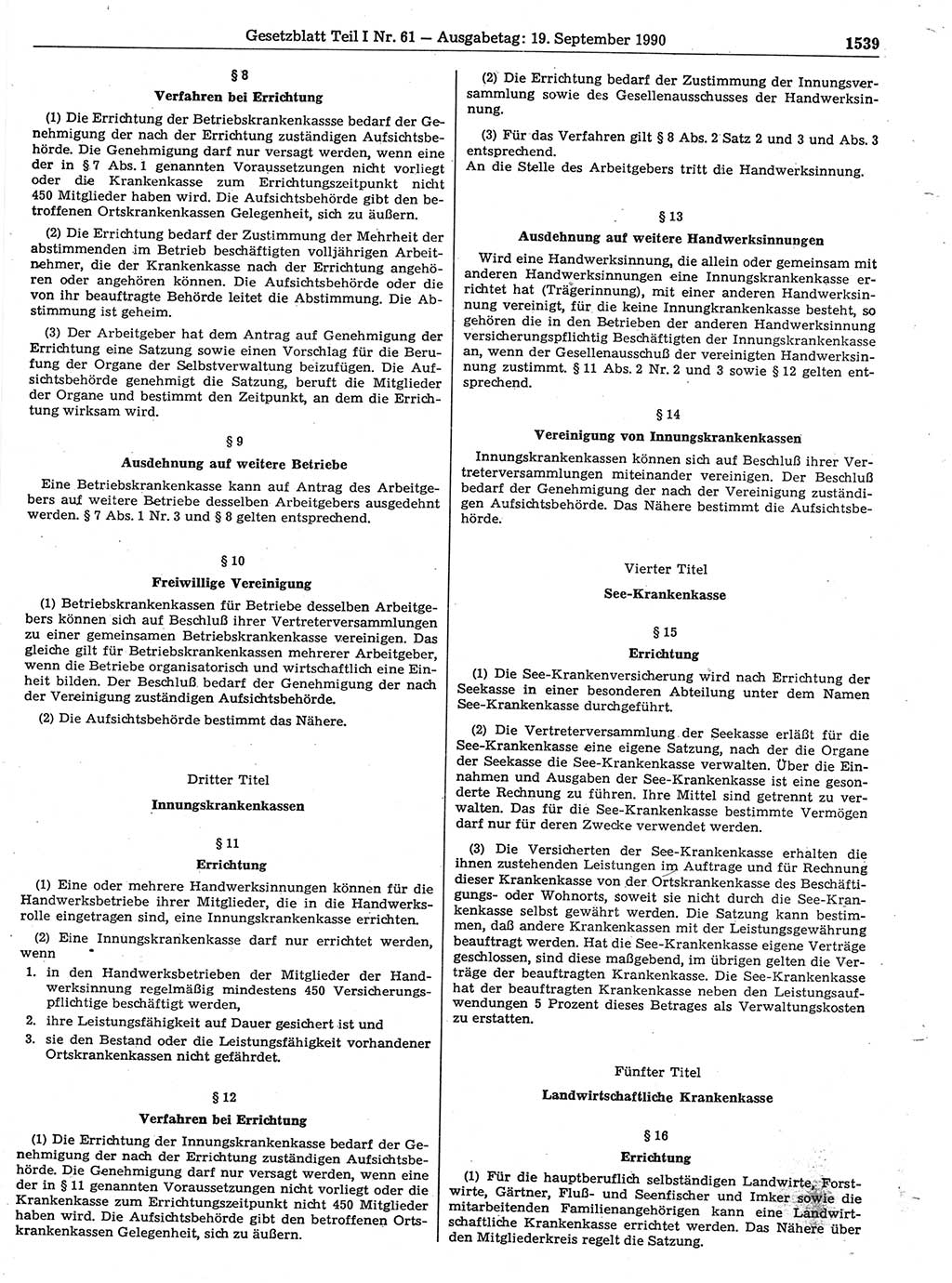 Gesetzblatt (GBl.) der Deutschen Demokratischen Republik (DDR) Teil Ⅰ 1990, Seite 1539 (GBl. DDR Ⅰ 1990, S. 1539)