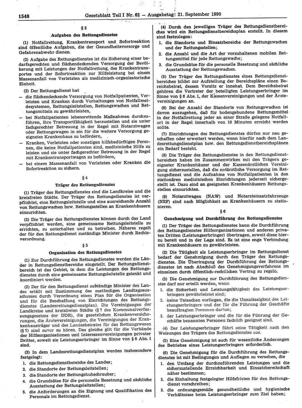 Gesetzblatt (GBl.) der Deutschen Demokratischen Republik (DDR) Teil Ⅰ 1990, Seite 1548 (GBl. DDR Ⅰ 1990, S. 1548)
