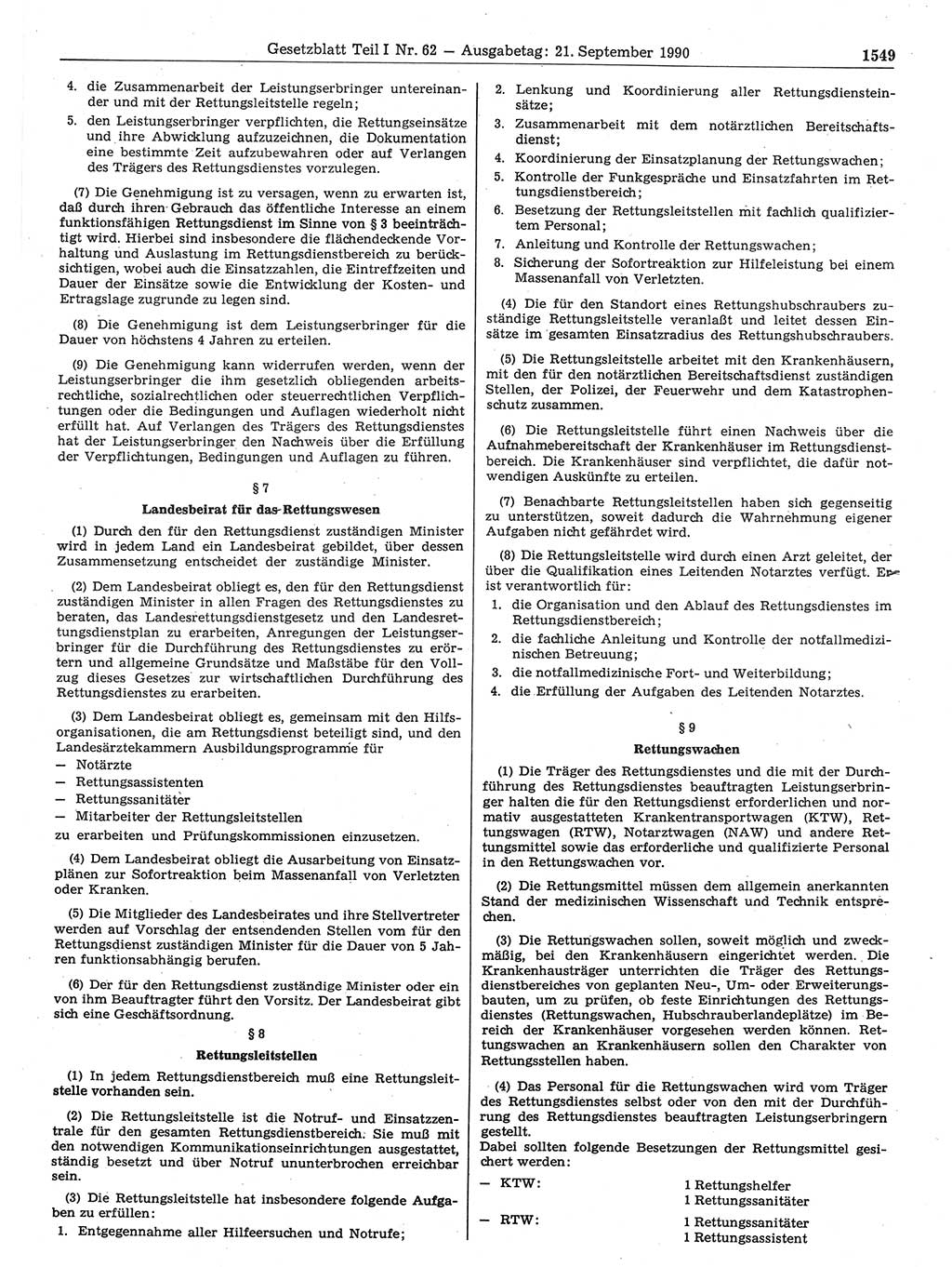 Gesetzblatt (GBl.) der Deutschen Demokratischen Republik (DDR) Teil Ⅰ 1990, Seite 1549 (GBl. DDR Ⅰ 1990, S. 1549)